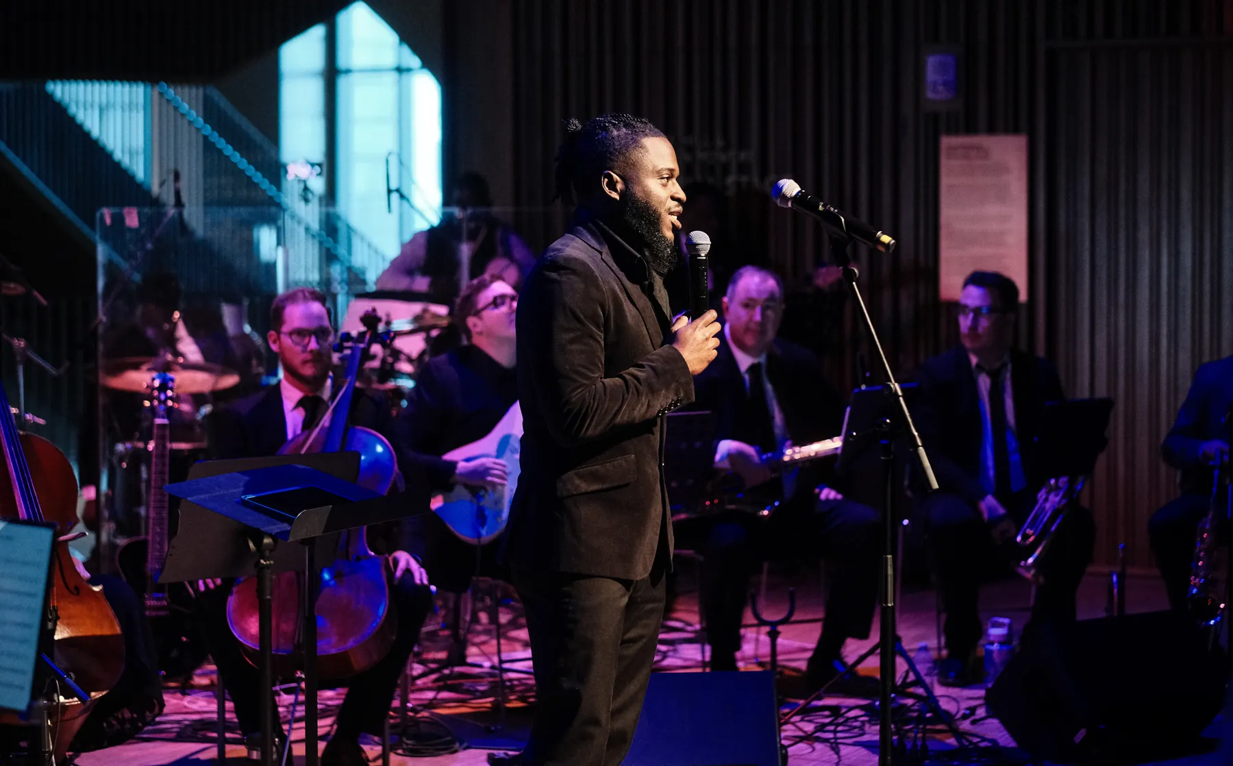 King Udofia singing with the Gbèdu orchestra at Studio Bell