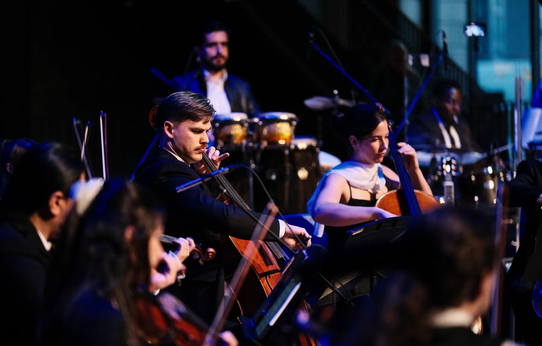 Gbèdu strings and percussion in performance at Studio Bell