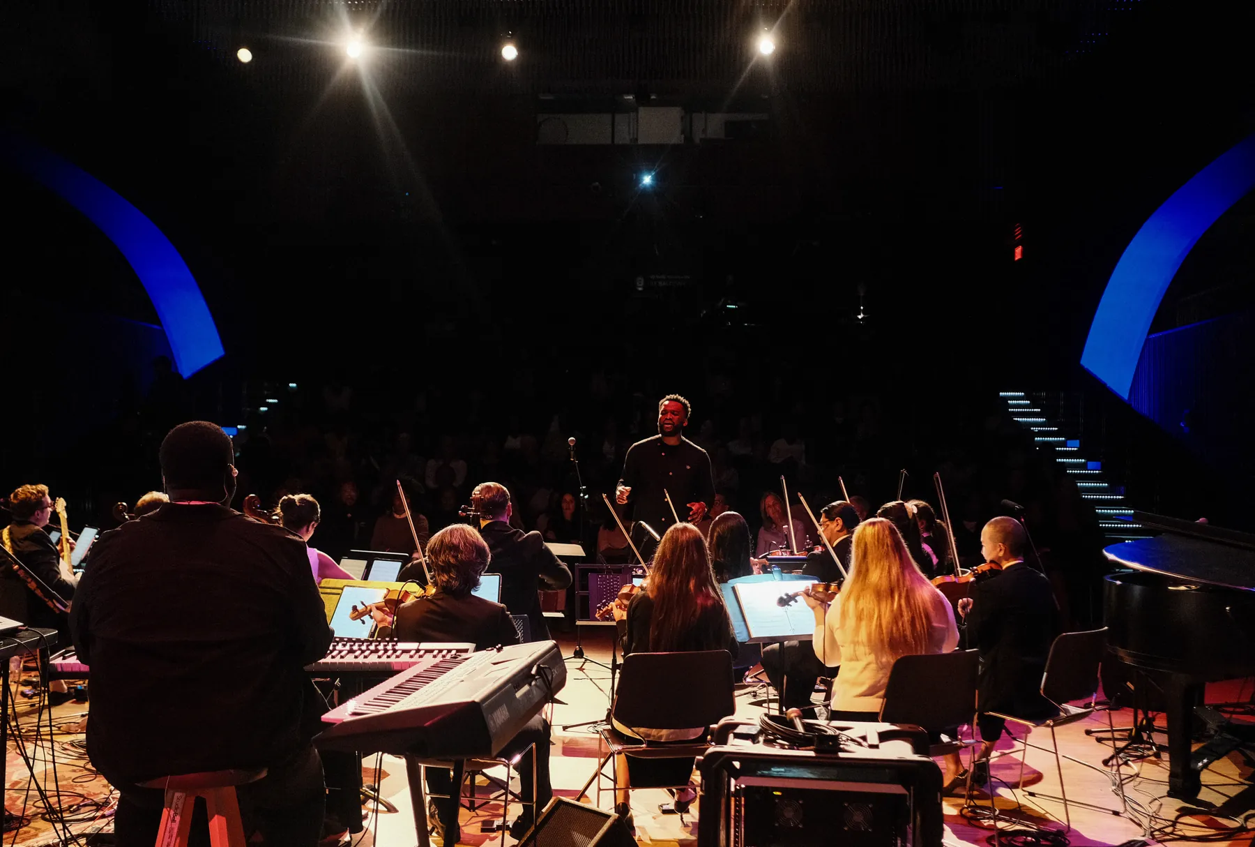 View from behind the Gbèdu orchestra toward the Studio Bell audience